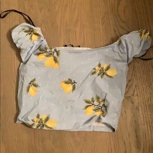 off the shoulder blue lemon crop top